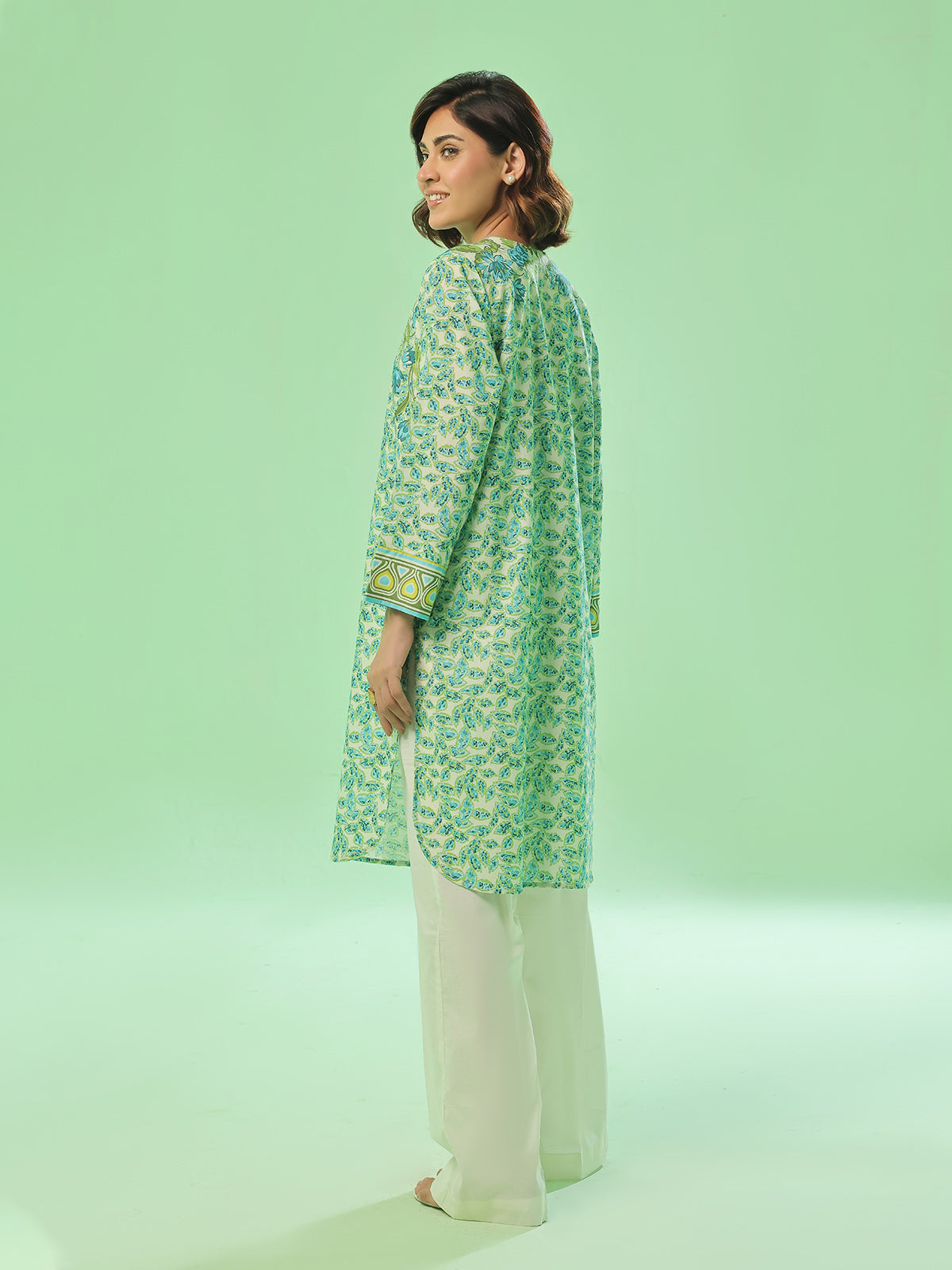 1PC Printed Unstitched Kurti Lawn Green - OLK-6356-A