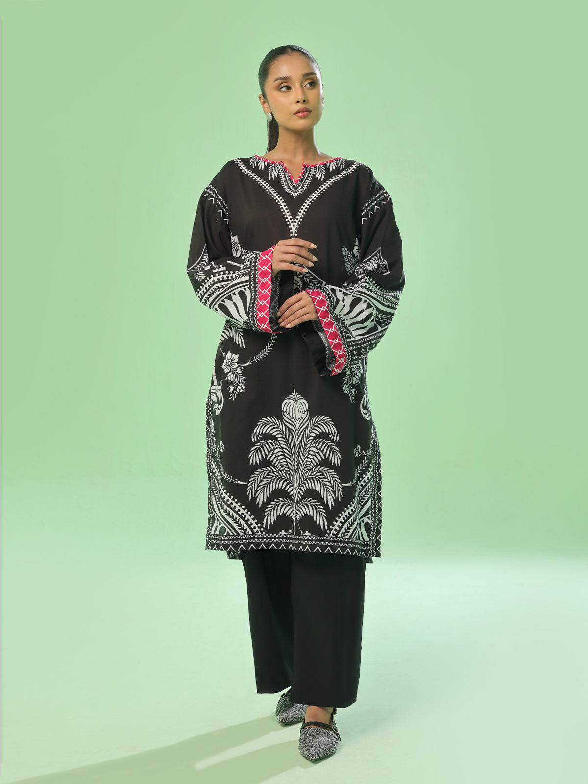 1PC Printed Unstitched kurti Lawn Black - OLK-6360-A
