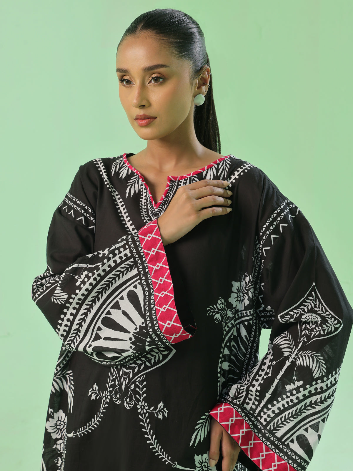 1PC Printed Pret kurti Lawn Black - OWKT-2504018
