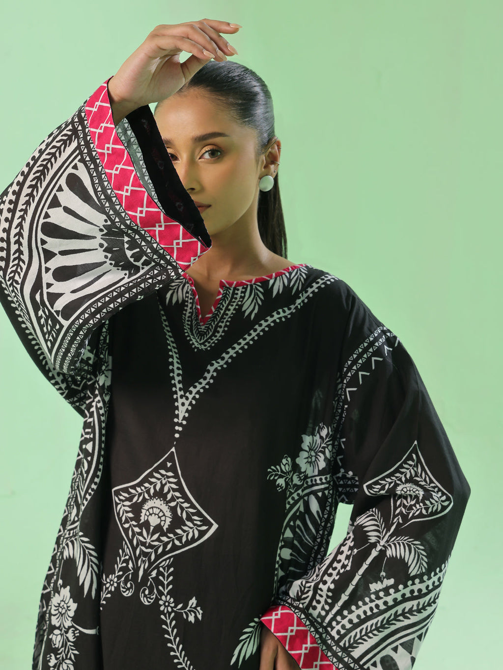 1PC Printed Pret kurti Lawn Black - OWKT-2504018