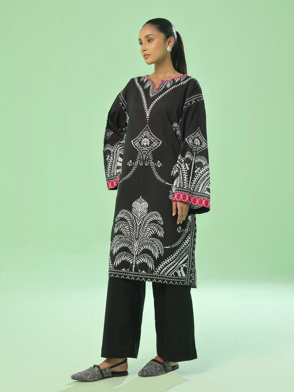1PC Printed Pret kurti Lawn Black - OWKT-2504018