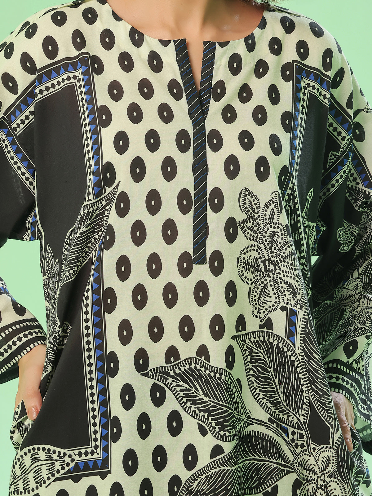 1PC Printed Unstitched Kurti Lawn Black - OLK-6363-A