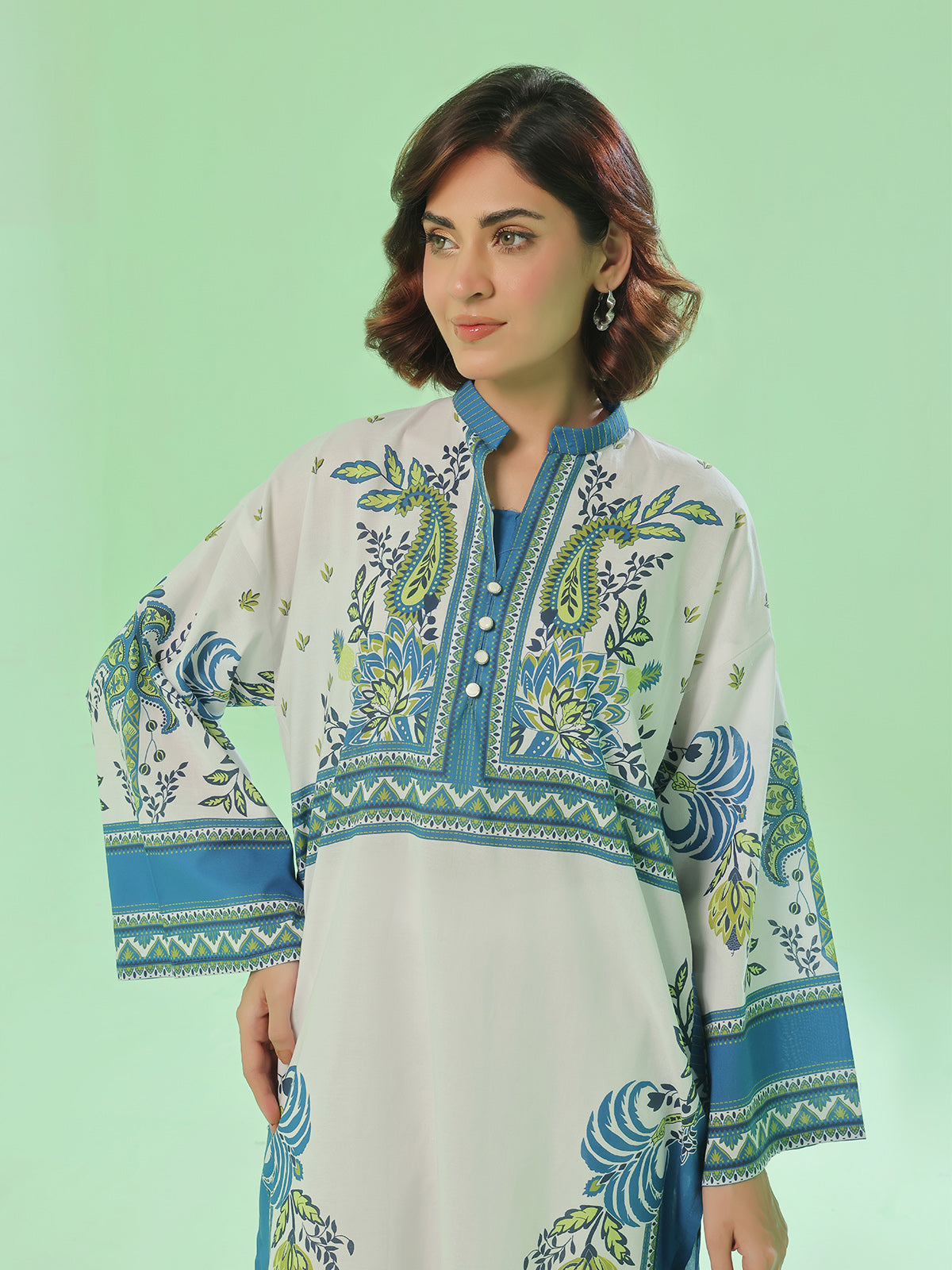 1PC Printed Pret Kurti Lawn Blue - OWKT-2504014