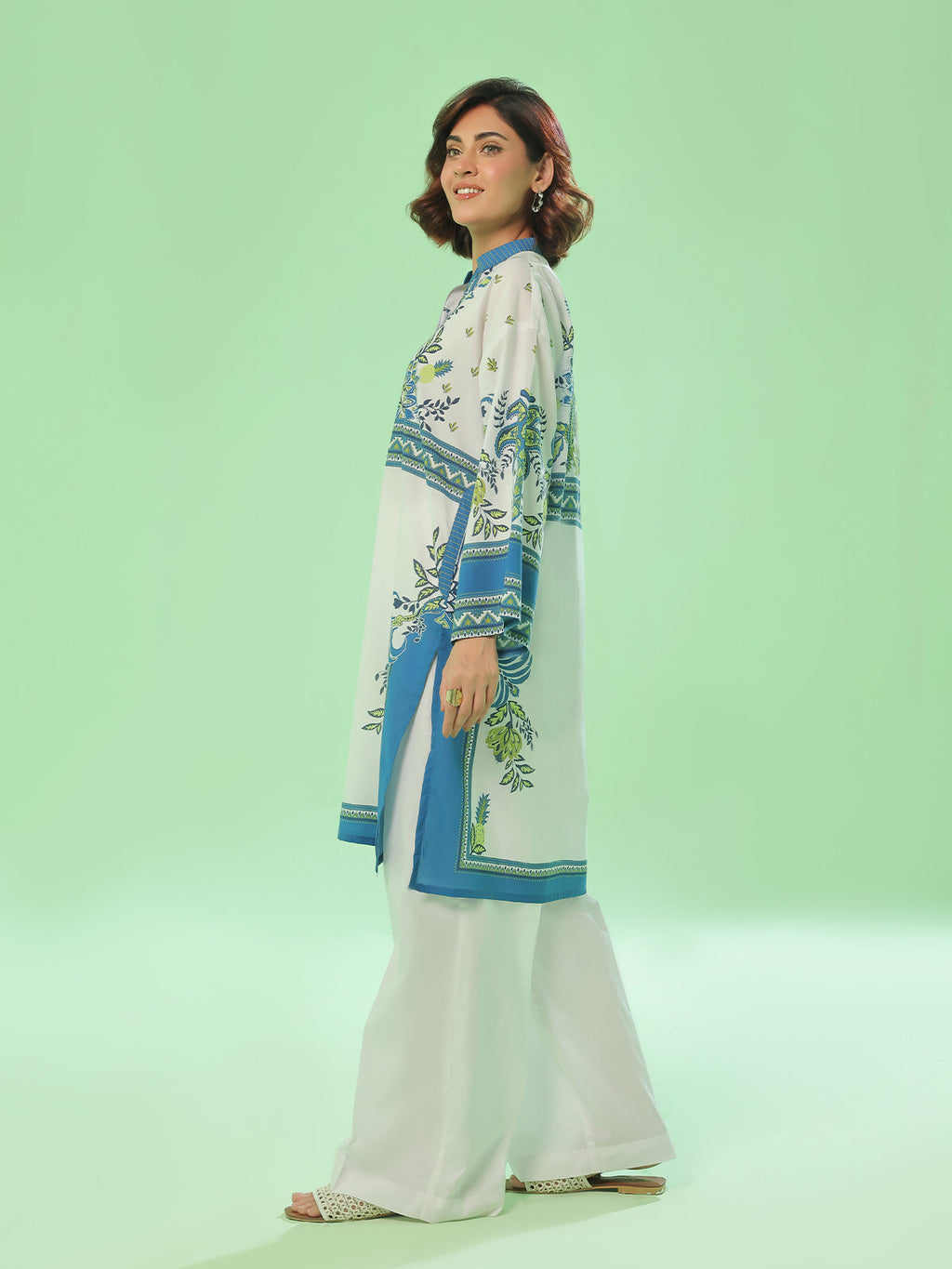 1PC Printed Pret Kurti Lawn Blue - OWKT-2504014