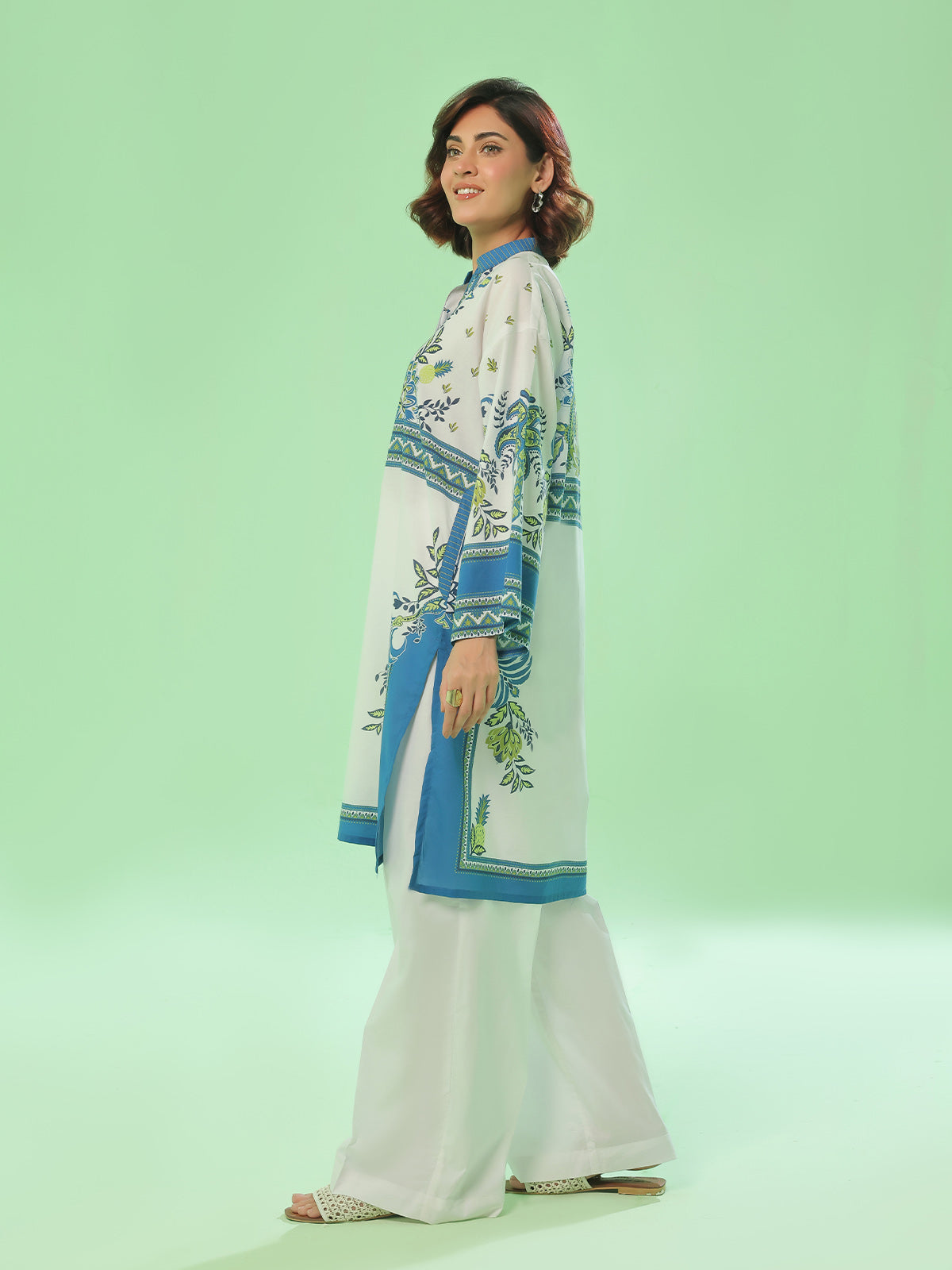 1PC Printed Pret Kurti Lawn Blue - OWKT-2504014
