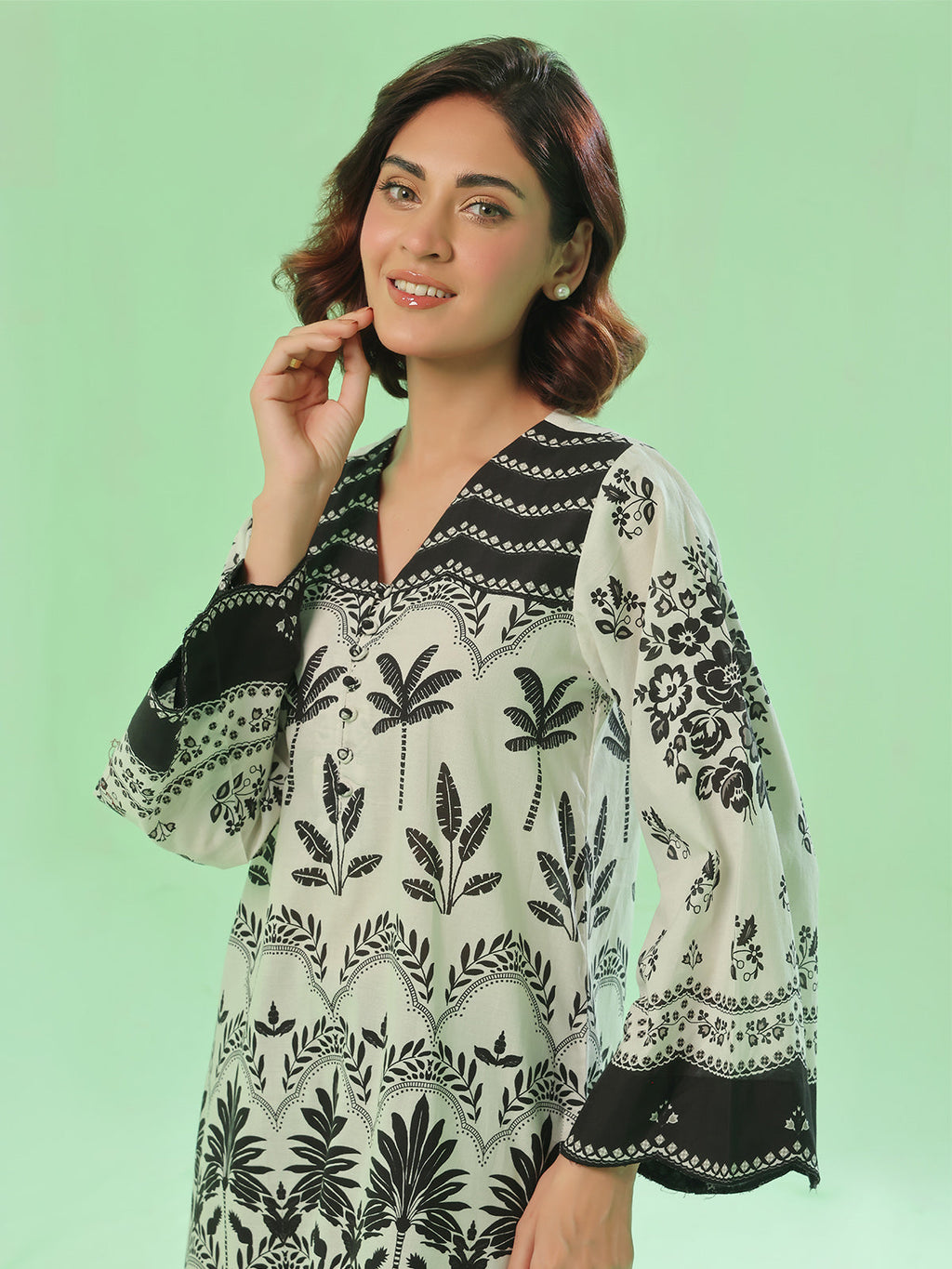 1PC Printed Pret Kurti Lawn Black - OWKT-2504016