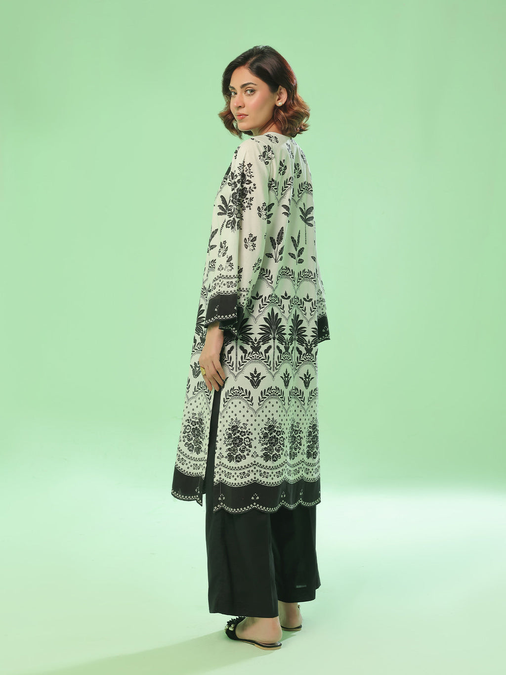 1PC Printed Unstitched Kurti Lawn Black - OLK-6383-A