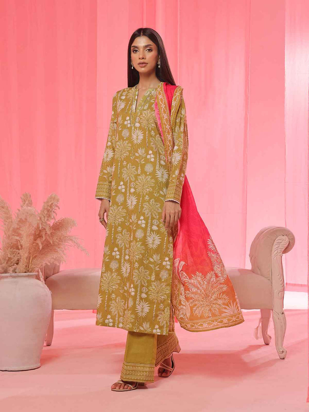 3PCs Printed Pret & Unstitched Suit Lawn Green