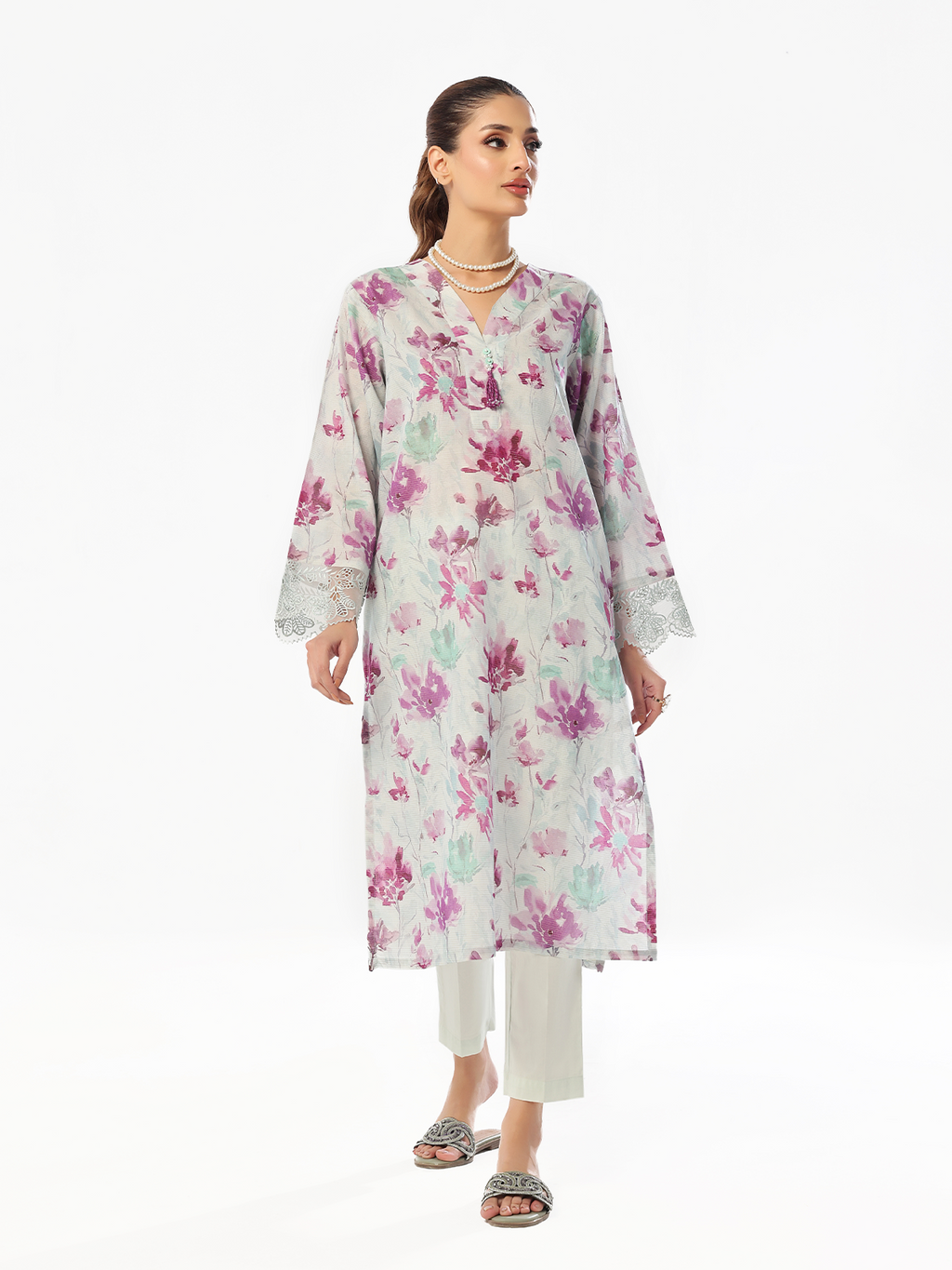 1Pc Embroidered Pret & Unstitched Kurti Masoori Lawn Purple