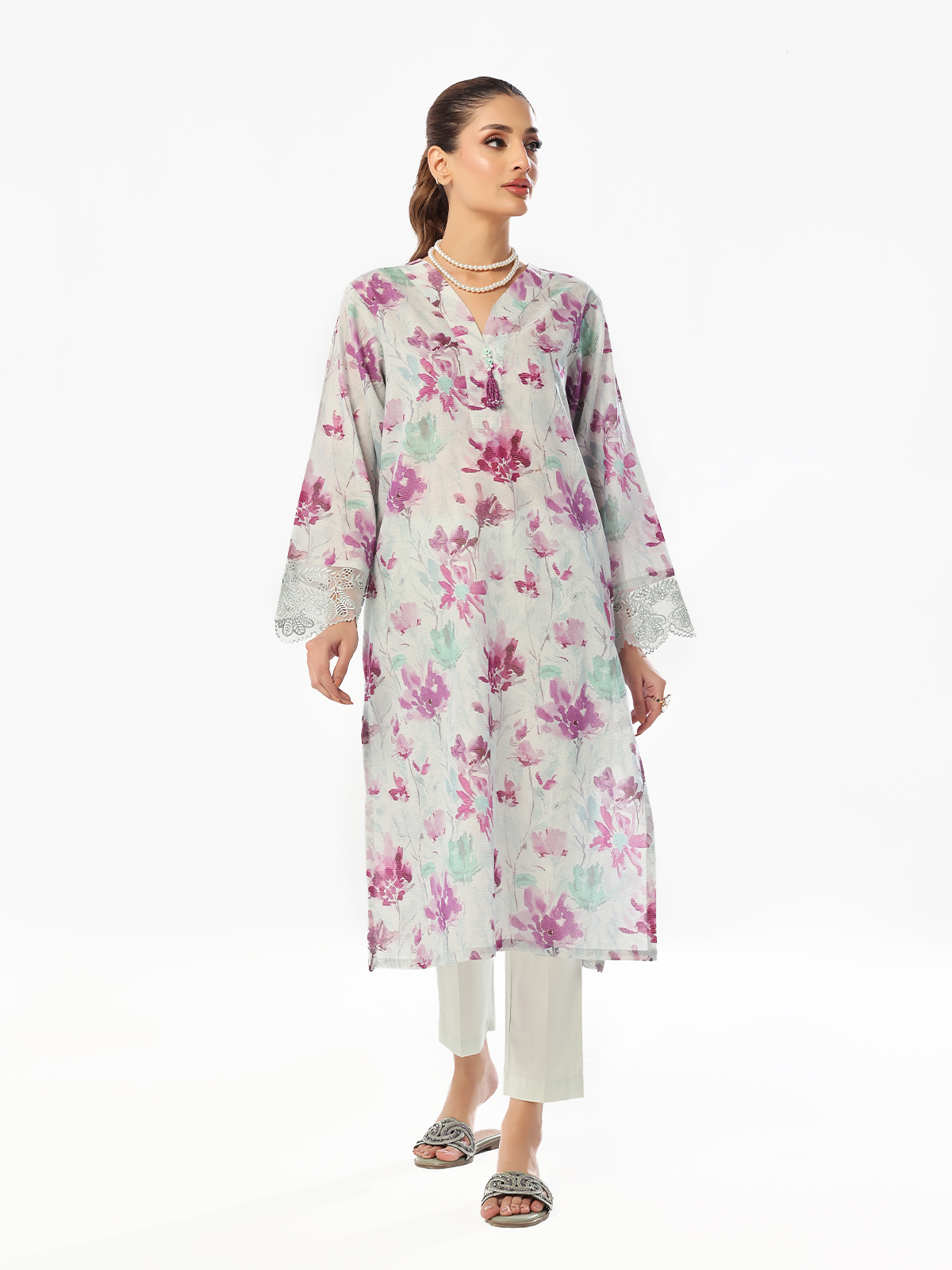 1Pc Embroidered Pret & Unstitched Kurti Masoori Lawn Purple