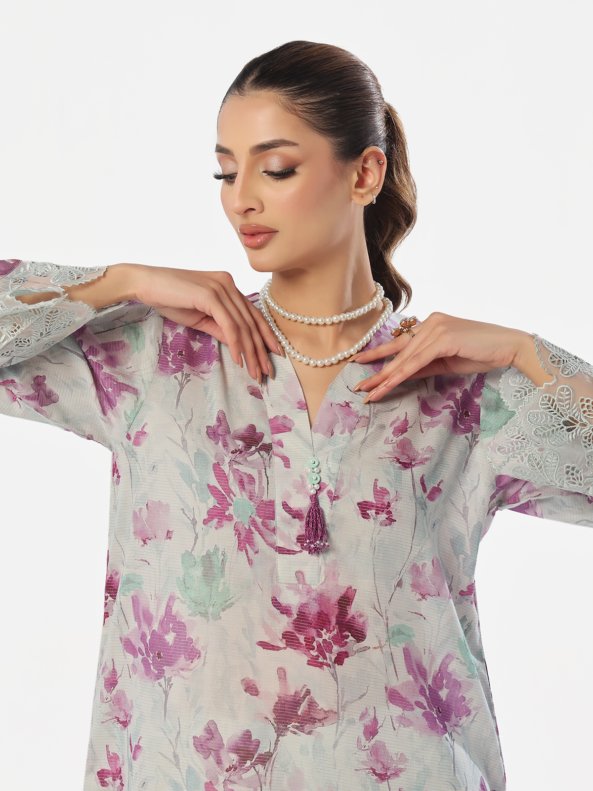 1PC Embroidered Unstitched Masoori Lawn Purple - OLEK-6331-A