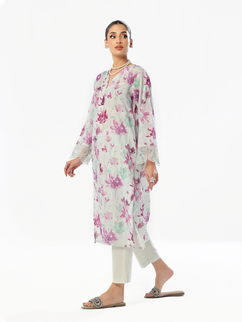 1Pc Embroidered Pret & Unstitched Kurti Masoori Lawn Purple