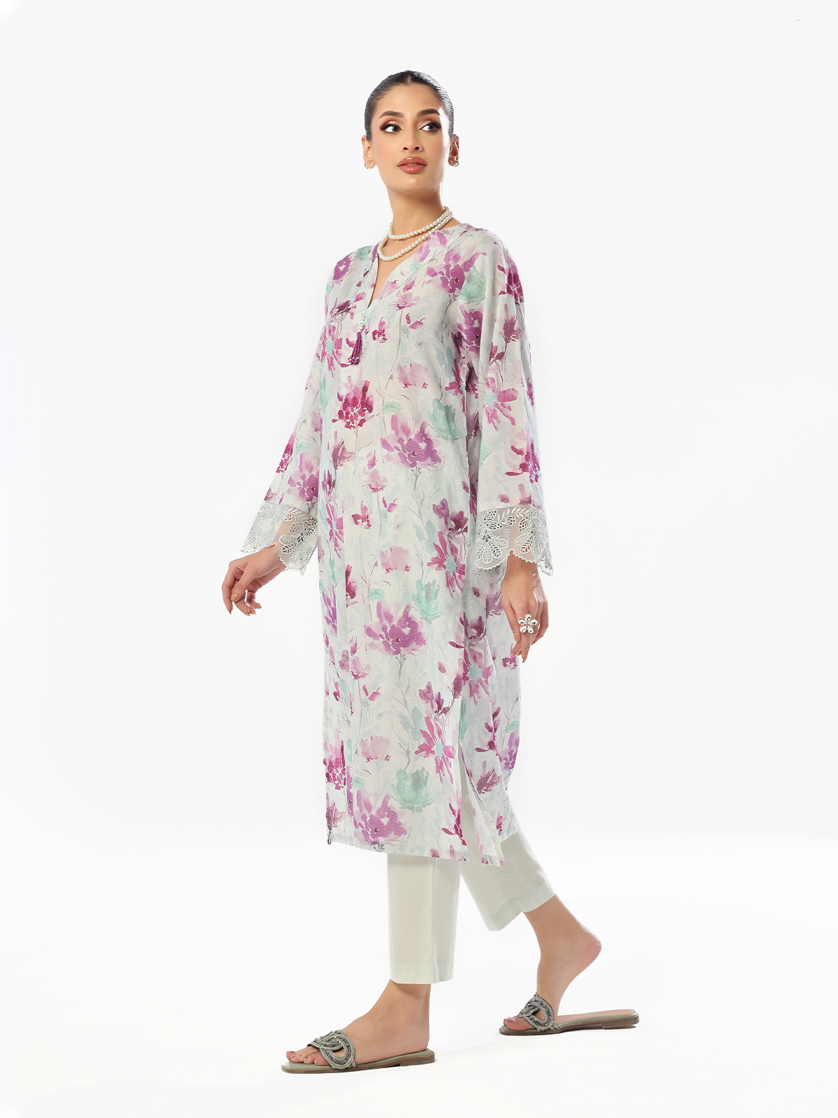 1Pc Embroidered Pret & Unstitched Kurti Masoori Lawn Purple