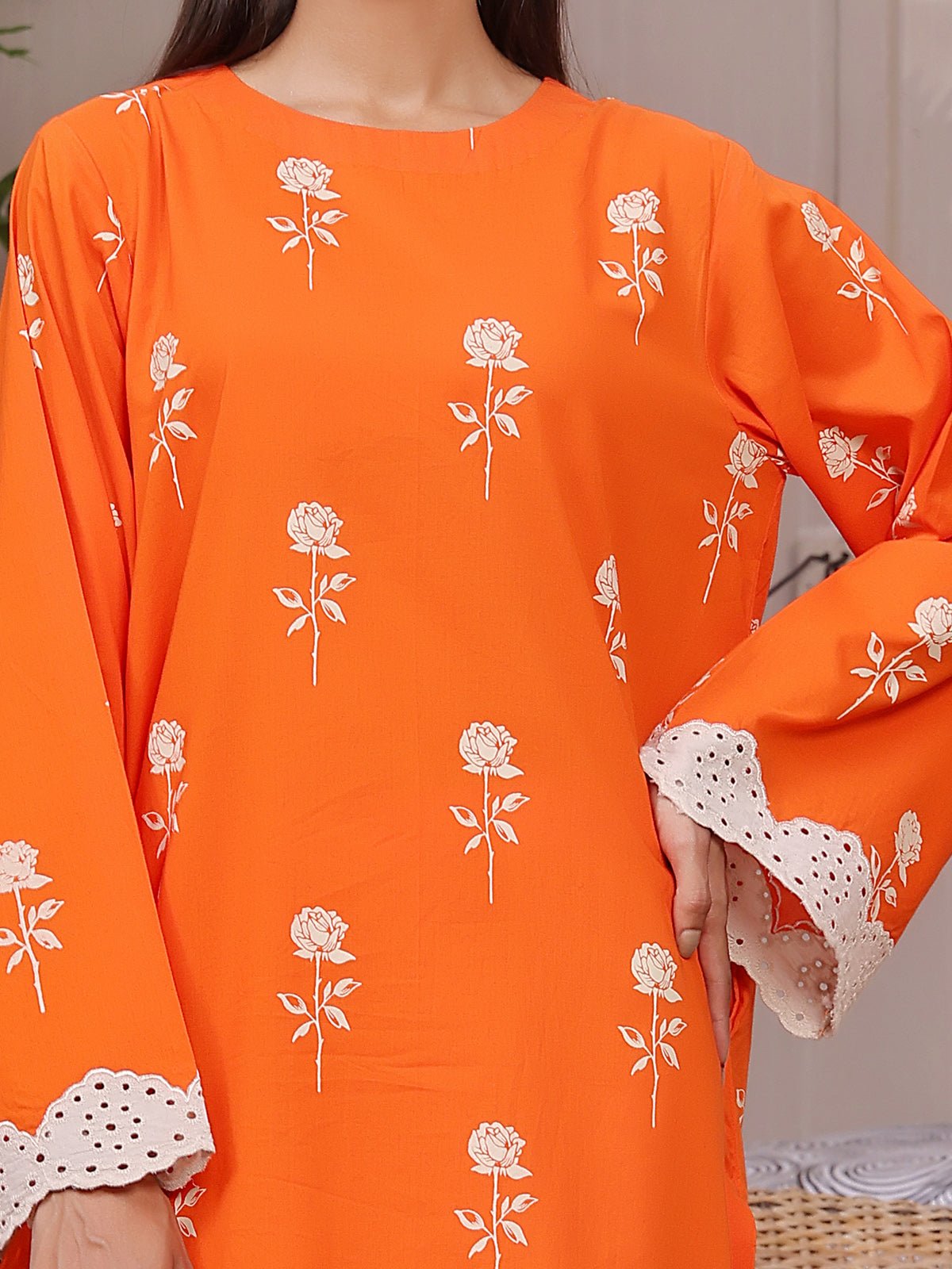 2Pc Printed Pret Shirt Trouser Lawn Orange - OW2P-2404005